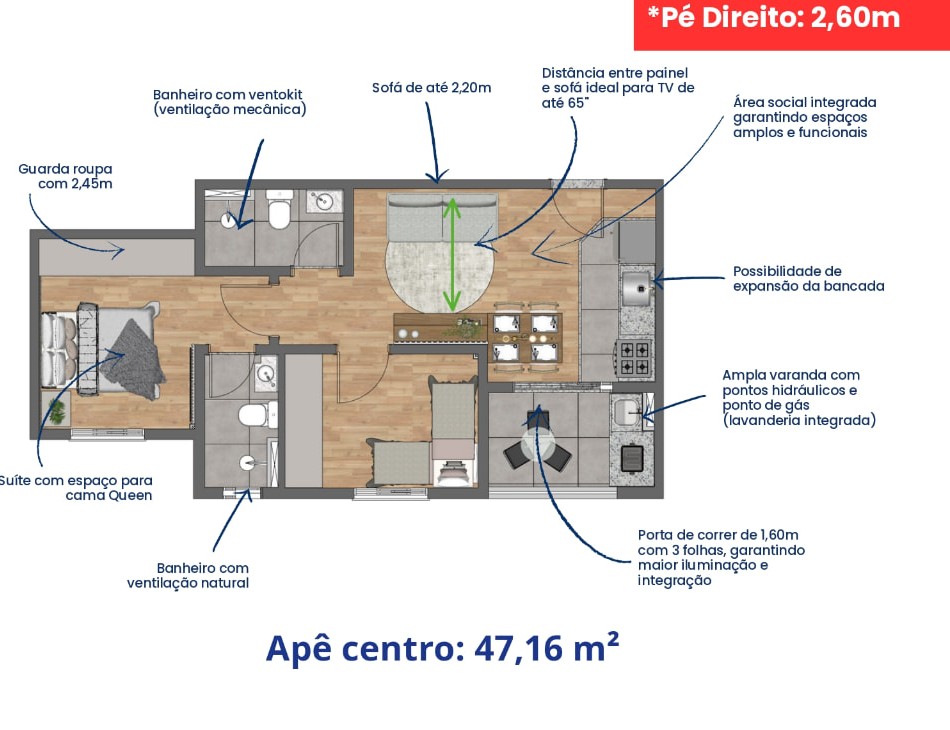 Planta Apê Centro — 47,16 m²